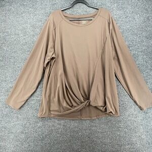 TAHARI Top Womens 3X Brown Front Swist Pullover Relax Activewear Lagenlook Boho